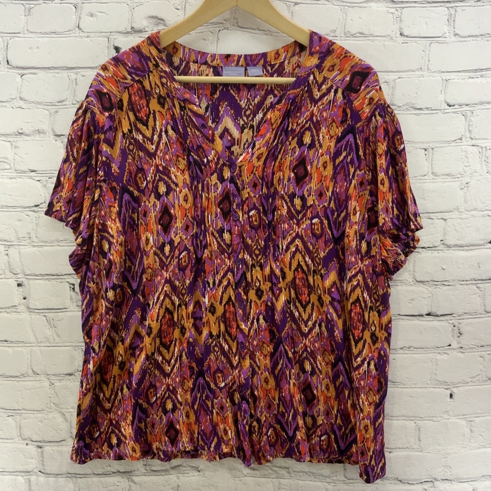 Laura Scott Blouse Womens‎ Plus Sz 2X Red Orange Purple Print